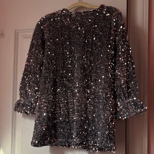 Mango Girls Grey Sequin Party Dress